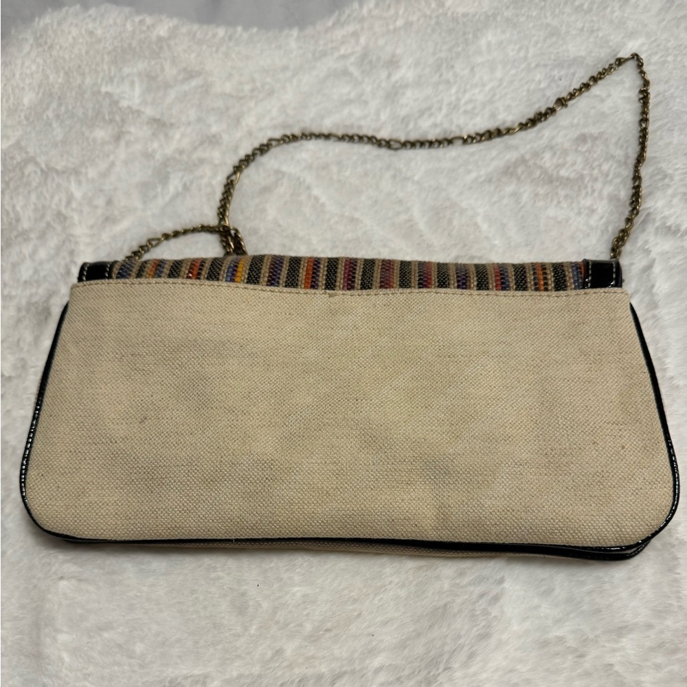 Vintage Nine West Striped Colorful Raffia Tweed Classy Shoulder Chain Purse Boho - Picture 15 of 16